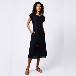 Raya Sun Women’s Black Midi Dress Cap Sleeve Button Front Wooden Buttons Sz 2X